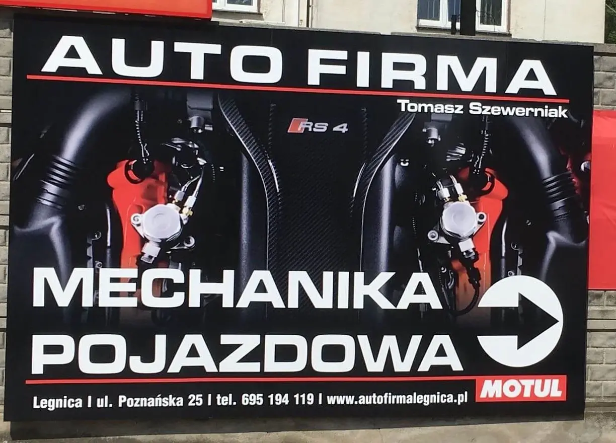 Baner reklamowy warsztatu samochodowego Auto Firma Legnica